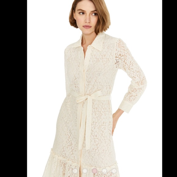 misa los angeles florence ivory lace belted button front midi shirt dress medium - Picture 6 of 10